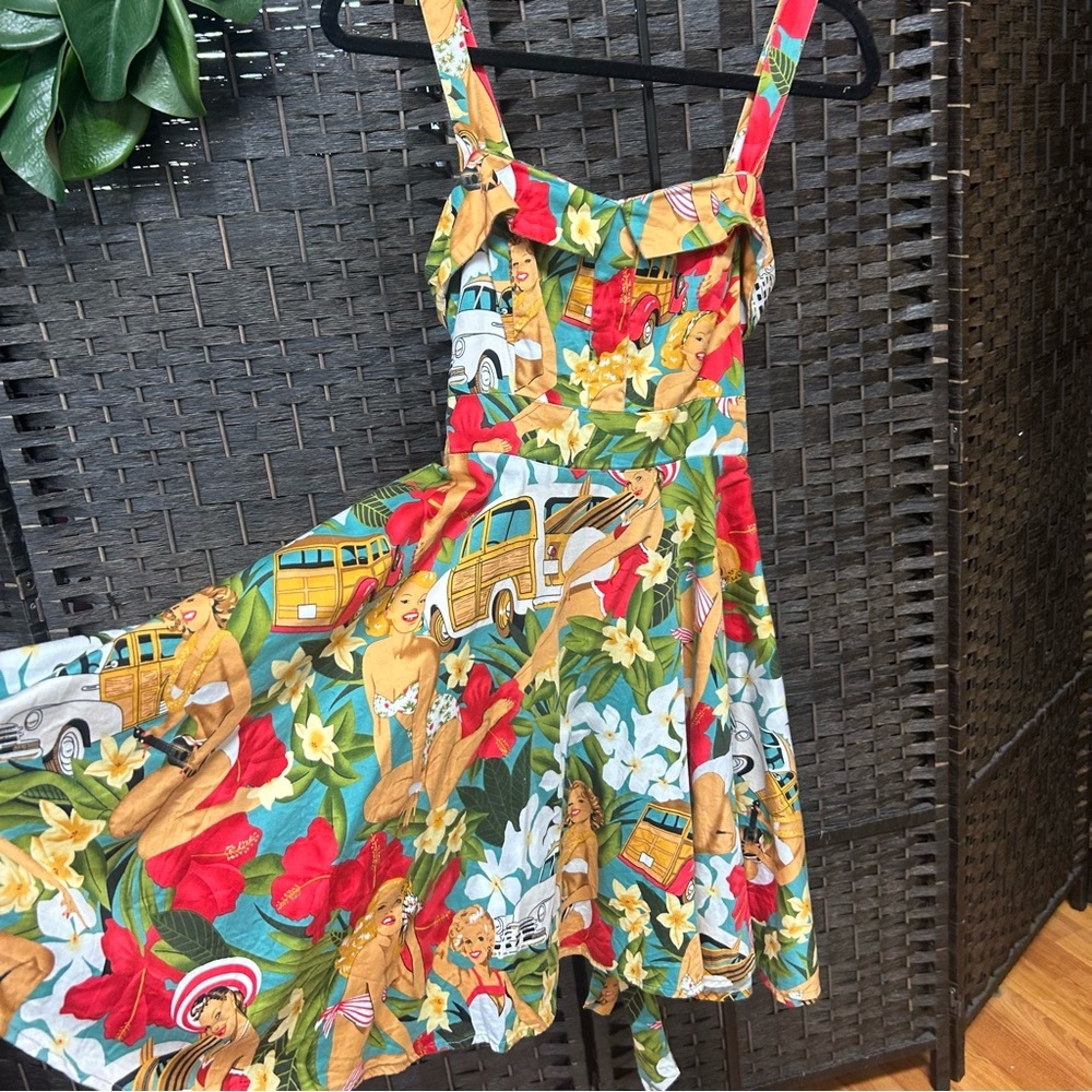 Miss Lulo retaronstule rockabilly dress for flare cotton size medium colorful